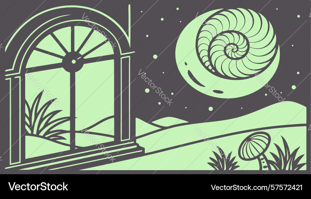 Moonlit archway with nautilus shell design Vector Image