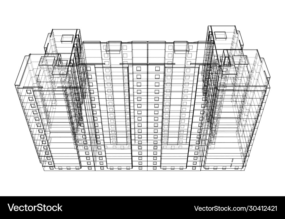 Multi-Story Building Wireframe Model Vector Image