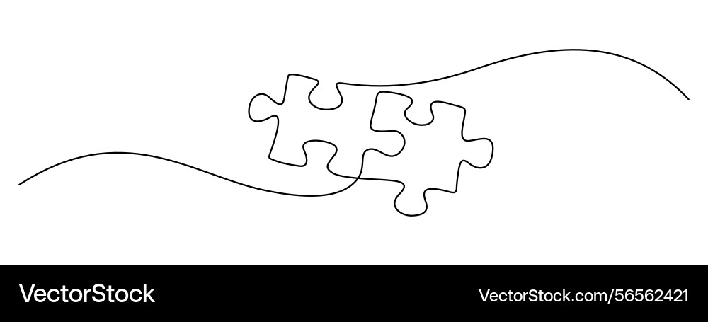 Puzzle in one continuous line drawing jigsaw Puzzle in one continuous line drawing jigsaw vector image