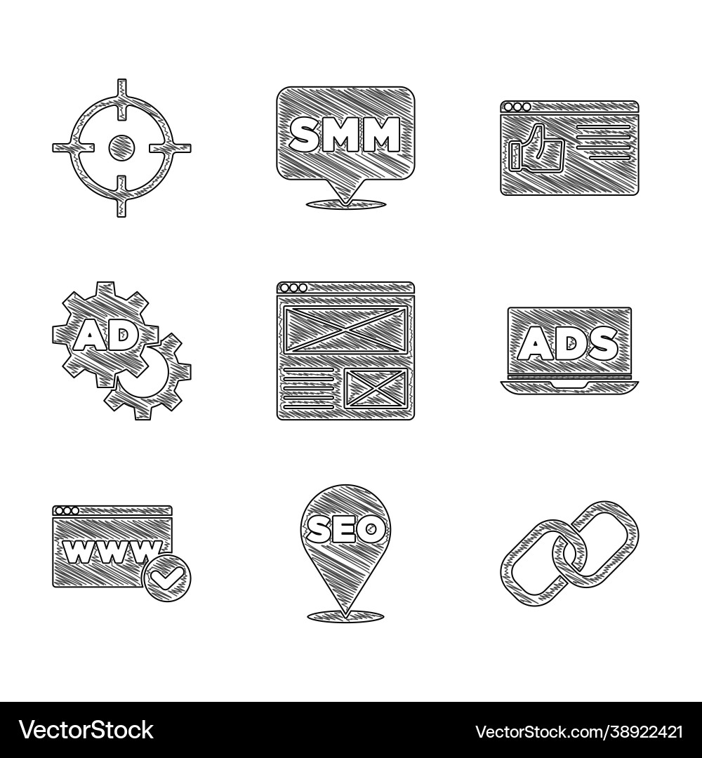 Set browser window seo optimization chain link Set browser window seo optimization chain link Vector Image