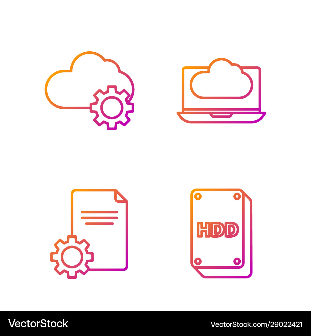 Set line hard disk drive hdd file document cloud Set line hard disk drive hdd file document cloud vector image