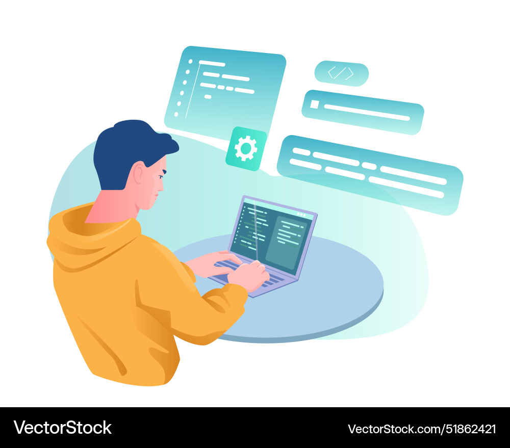 Software developer male programmer works Software developer male programmer works vector image