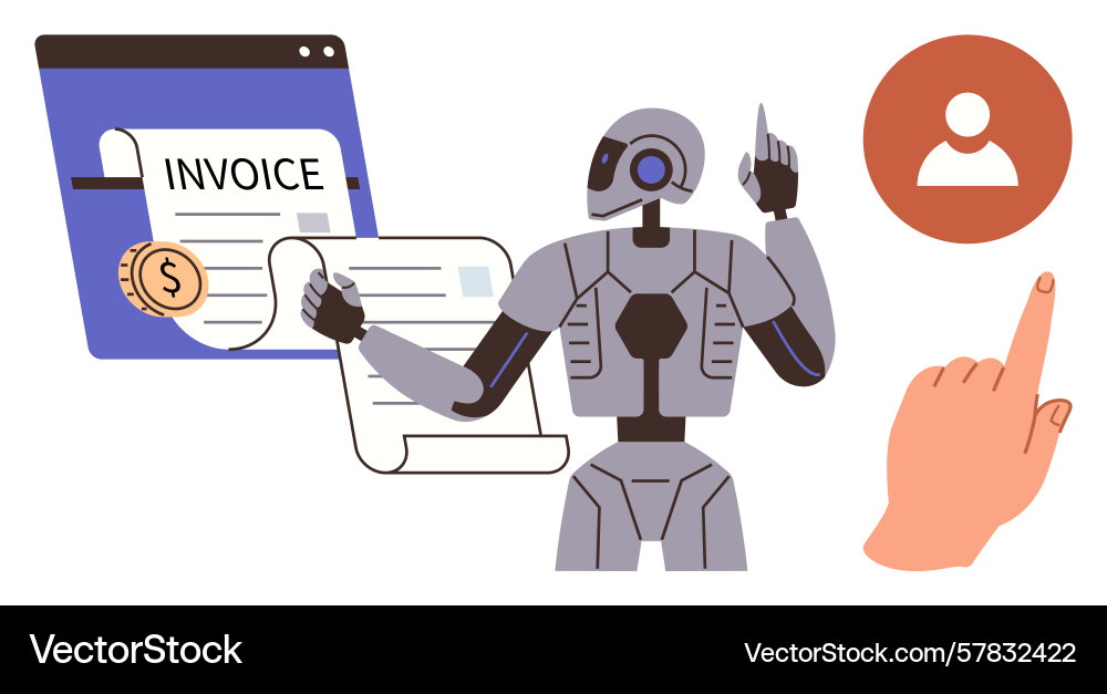 Ai-powered robot managing digital invoicing vector image