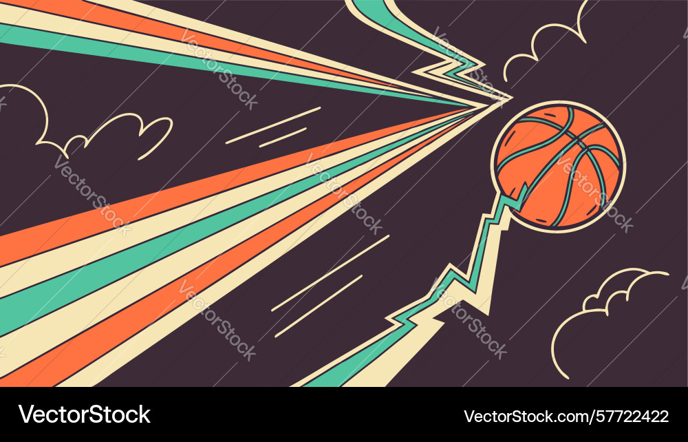Basketball with dynamic retro speed lines design Vector Image