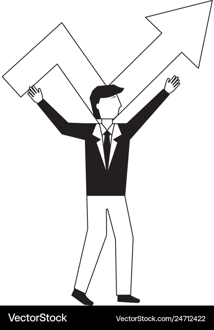Businessman with arrow up avatar character Businessman with arrow up avatar character vector image