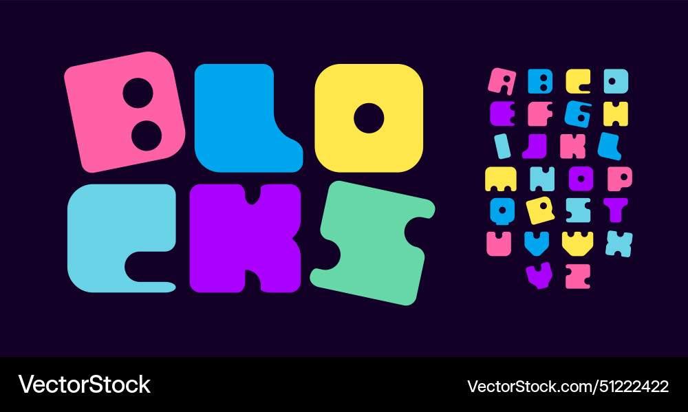 Colorful block style alphabet unique blocks Vector Image