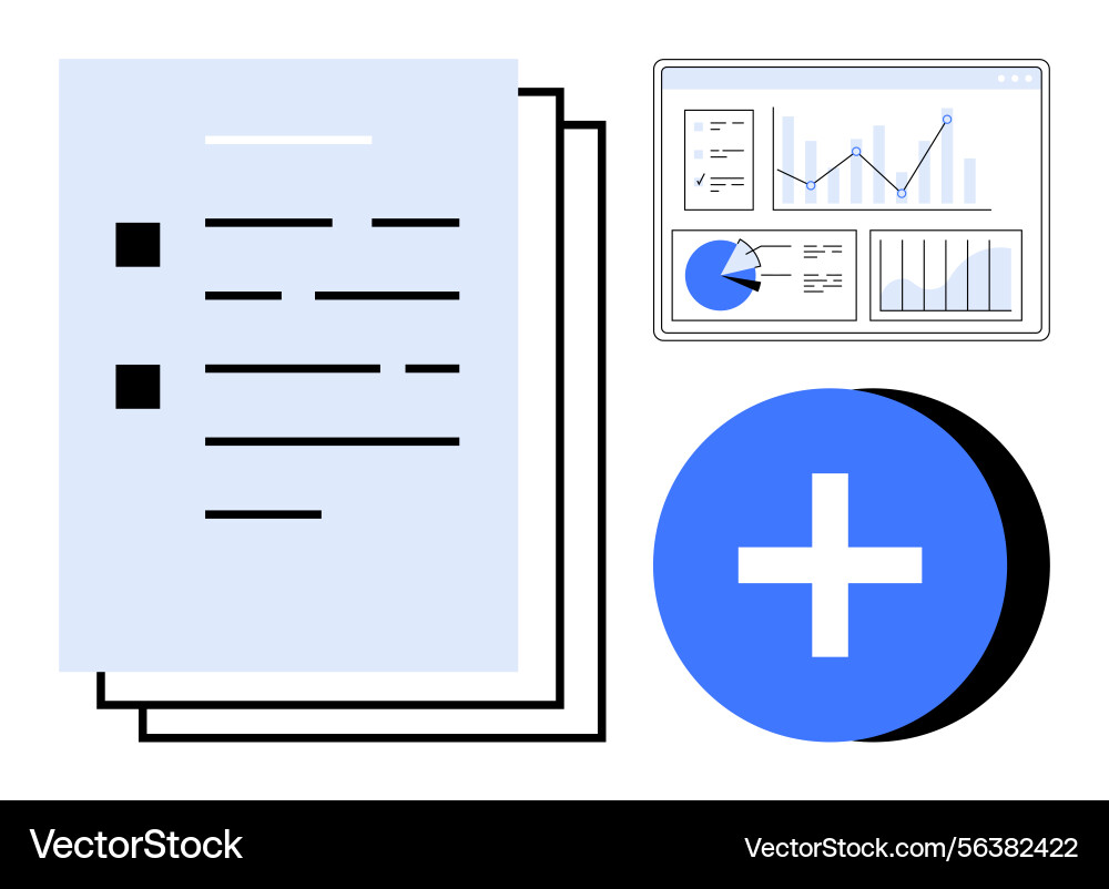 Data reporting and analysis concept with documents Data reporting and analysis concept with documents vector image