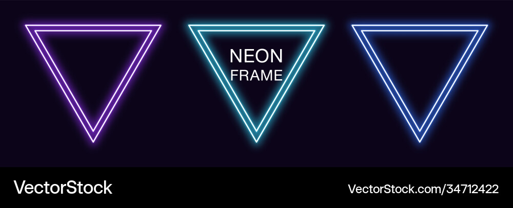 Neon triangle frame set triangular border Neon triangle frame set triangular border vector image
