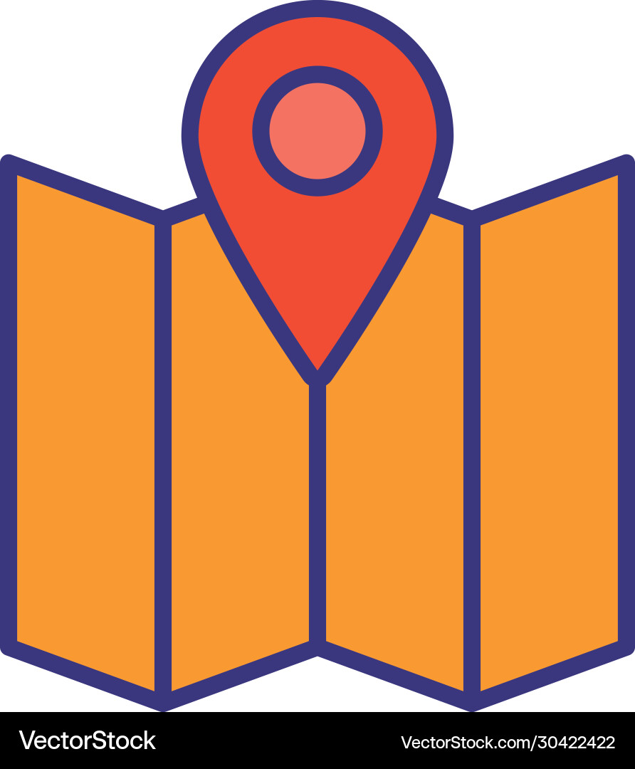 Paper map with pin location line and fill style Paper map with pin location line and fill style vector image