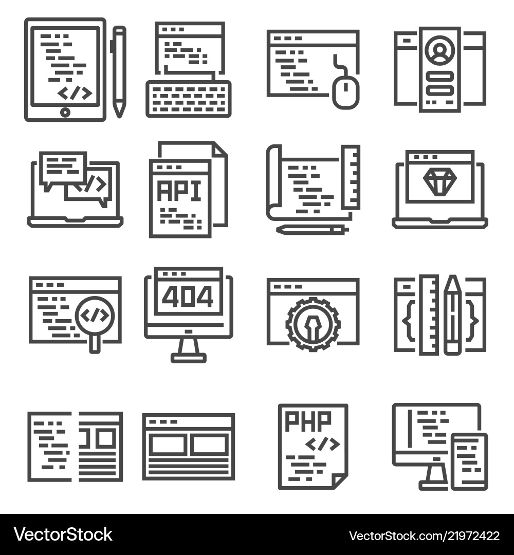 Set of web development line icons vector image