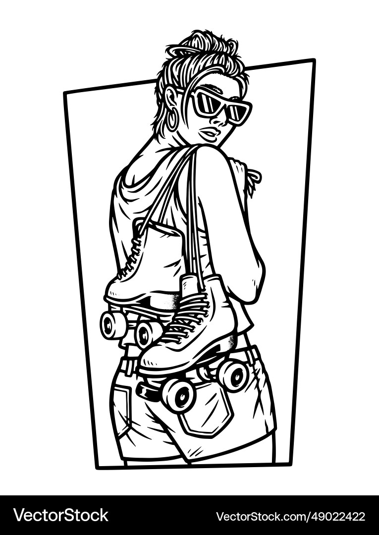 Stylish Woman with Roller Skates Vector Image