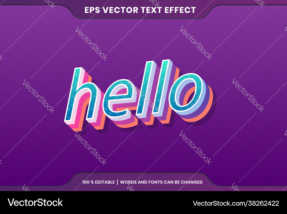 Text effect in 3d colorful gradient hello words vector image