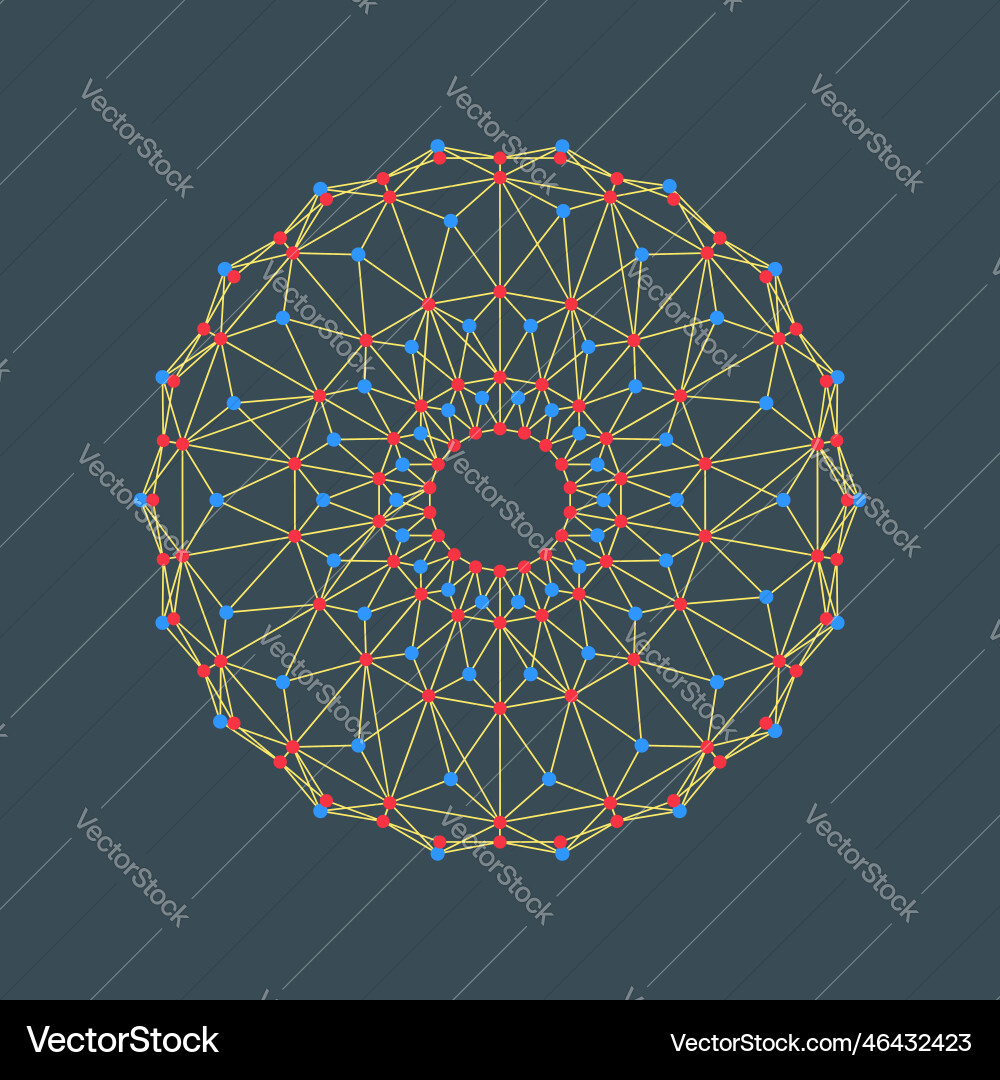 A circle composed of dots and lines wireframe 3d A circle composed of dots and lines wireframe 3d vector image