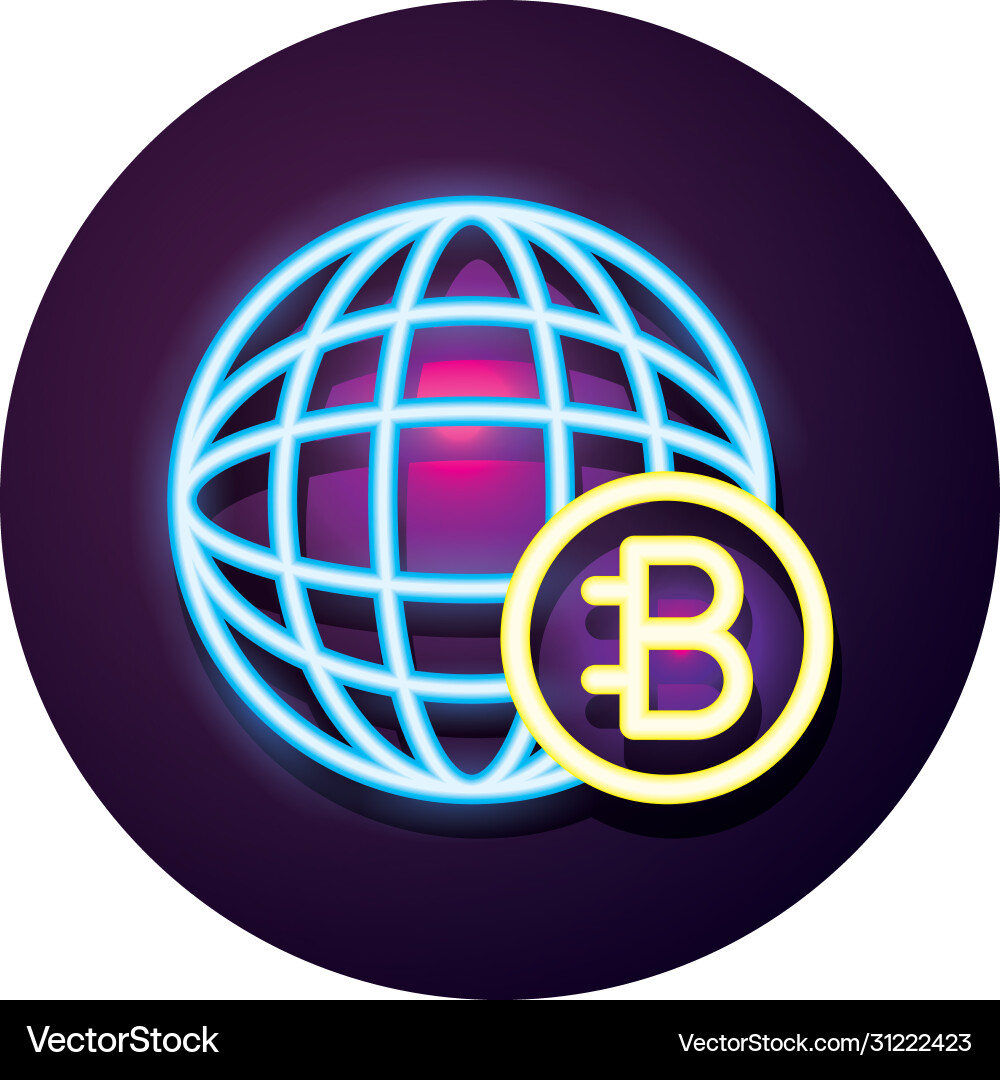 Bitecoin with sphere crypto currency neon style Vector Image