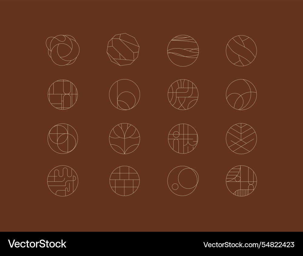 Circle linear art style icons brown Circle linear art style icons brown vector image