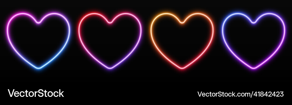 Gradient neon heart frames set glowing borders Gradient neon heart frames set glowing borders Vector Image