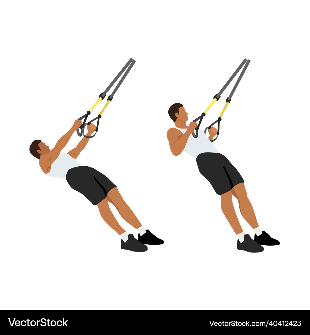 Man doing trx suspension strap rows exercise Man doing trx suspension strap rows exercise vector image
