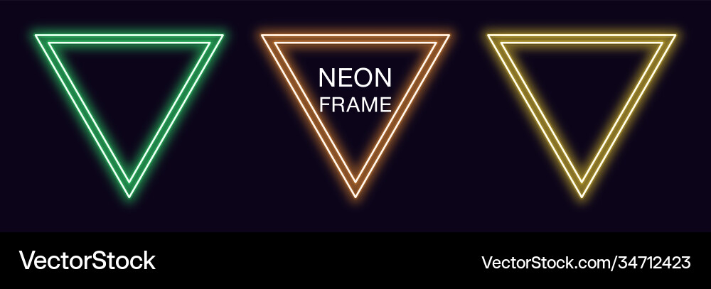 Neon triangle frame set triangular border Neon triangle frame set triangular border vector image