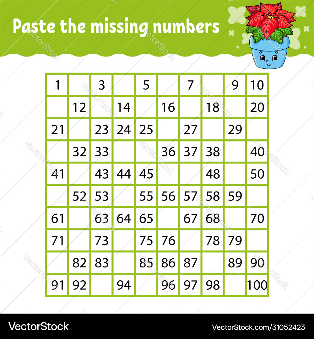 Paste missing numbers from 1 to 100 Vector Image