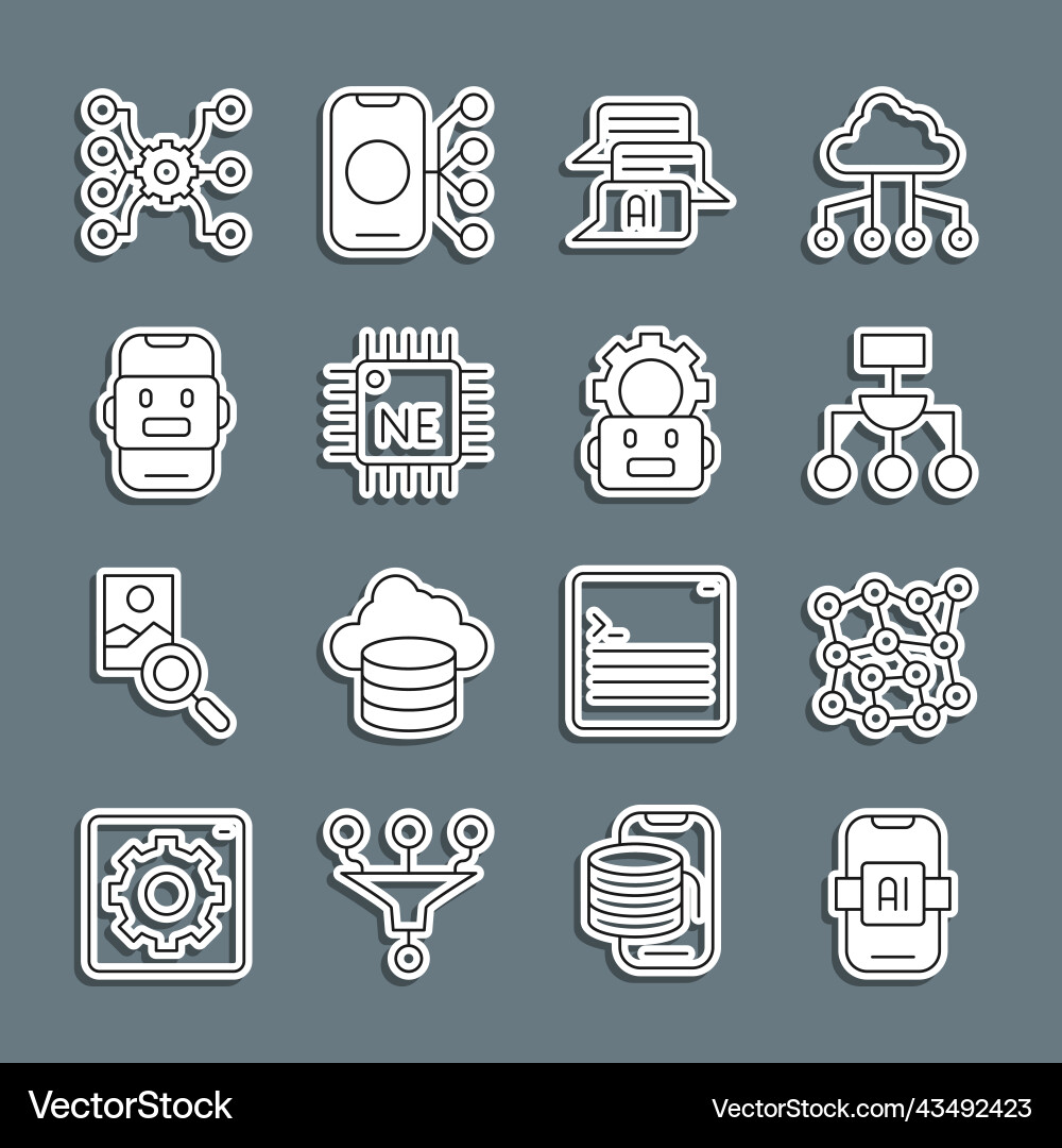 Set line artificial intelligence ai neural Set line artificial intelligence ai neural vector image