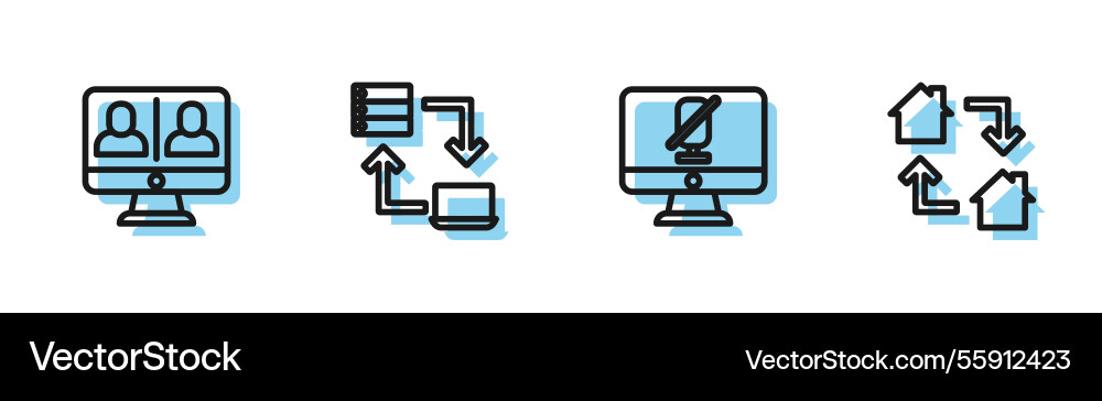 Set line mute microphone on computer video chat Set line mute microphone on computer video chat vector image