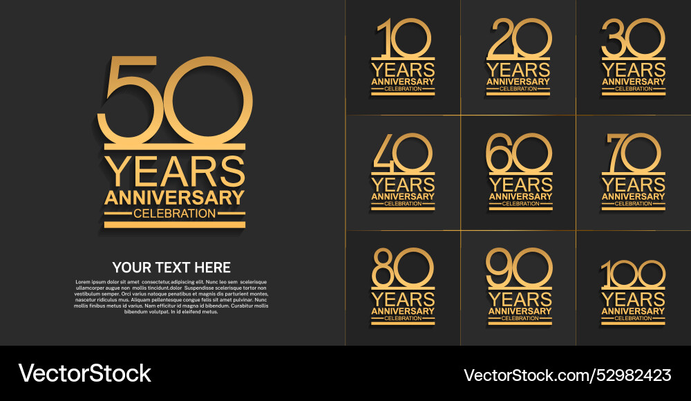 Set of anniversary with golden color can be use Vector Image