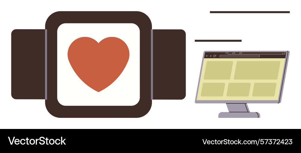 Smartwatch with heart icon and computer screen Smartwatch with heart icon and computer screen Vector Image