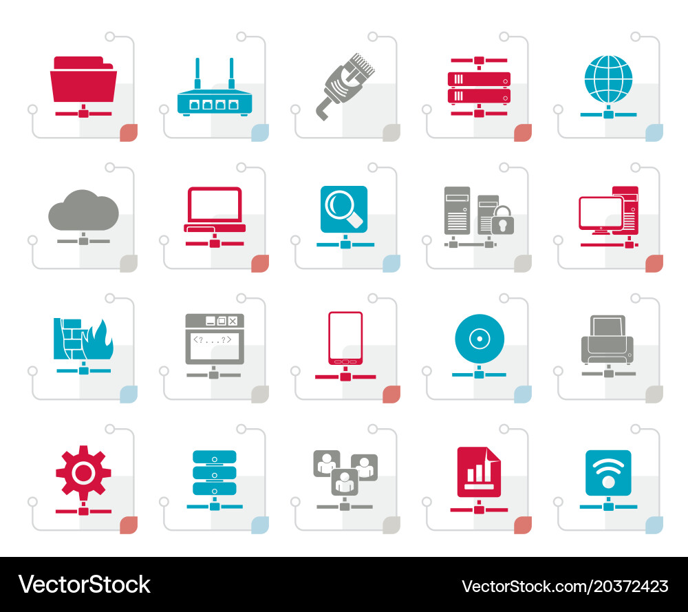 Stylized computer network and internet icons Vector Image