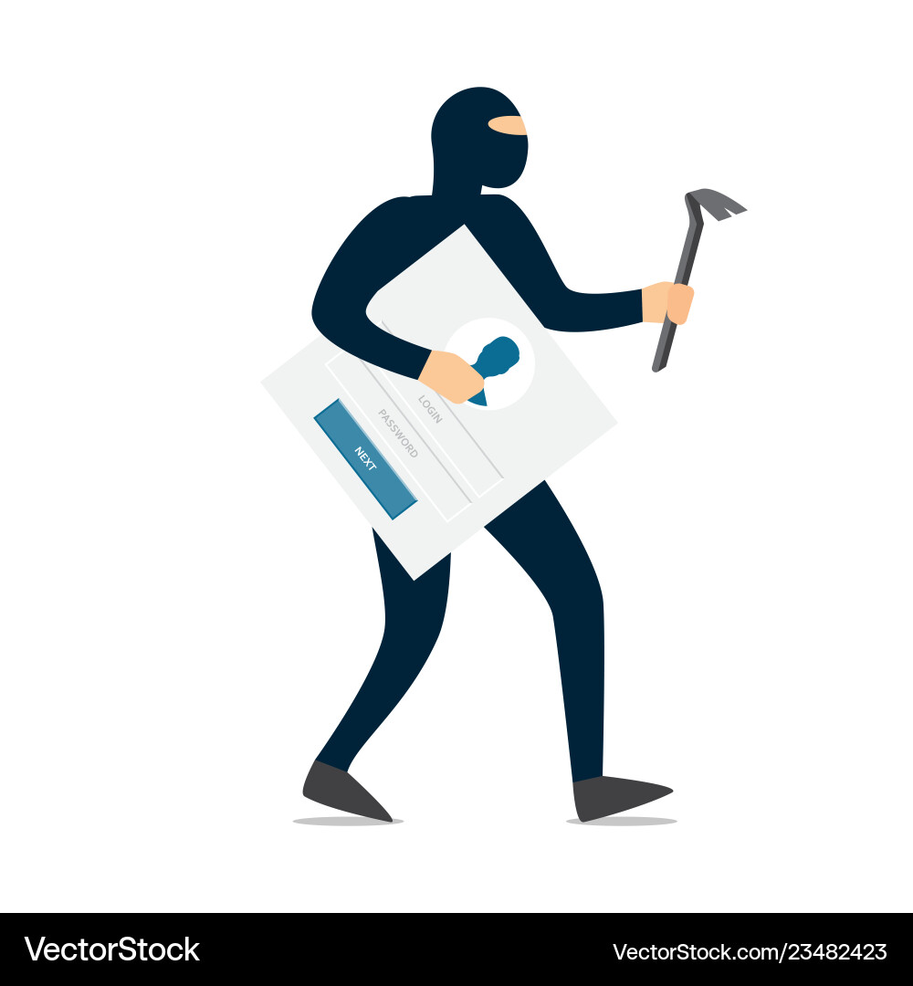 Thief hacker in mask stealing passwords vector image