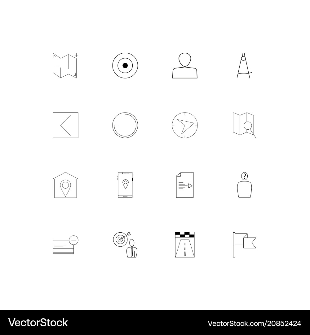 Maps and navigation linear thin icons set vector image