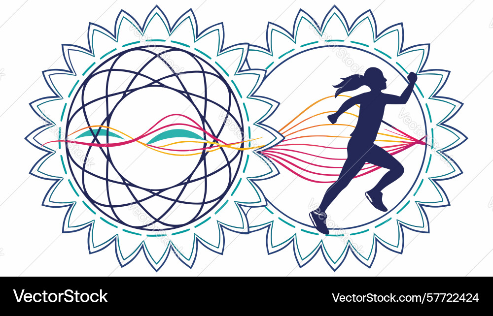 Person running between interconnected abstract vector image