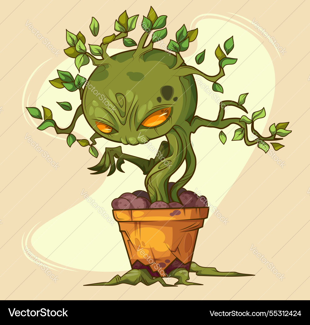 Scary plant monster with orange glowing eyes Scary plant monster with orange glowing eyes vector image