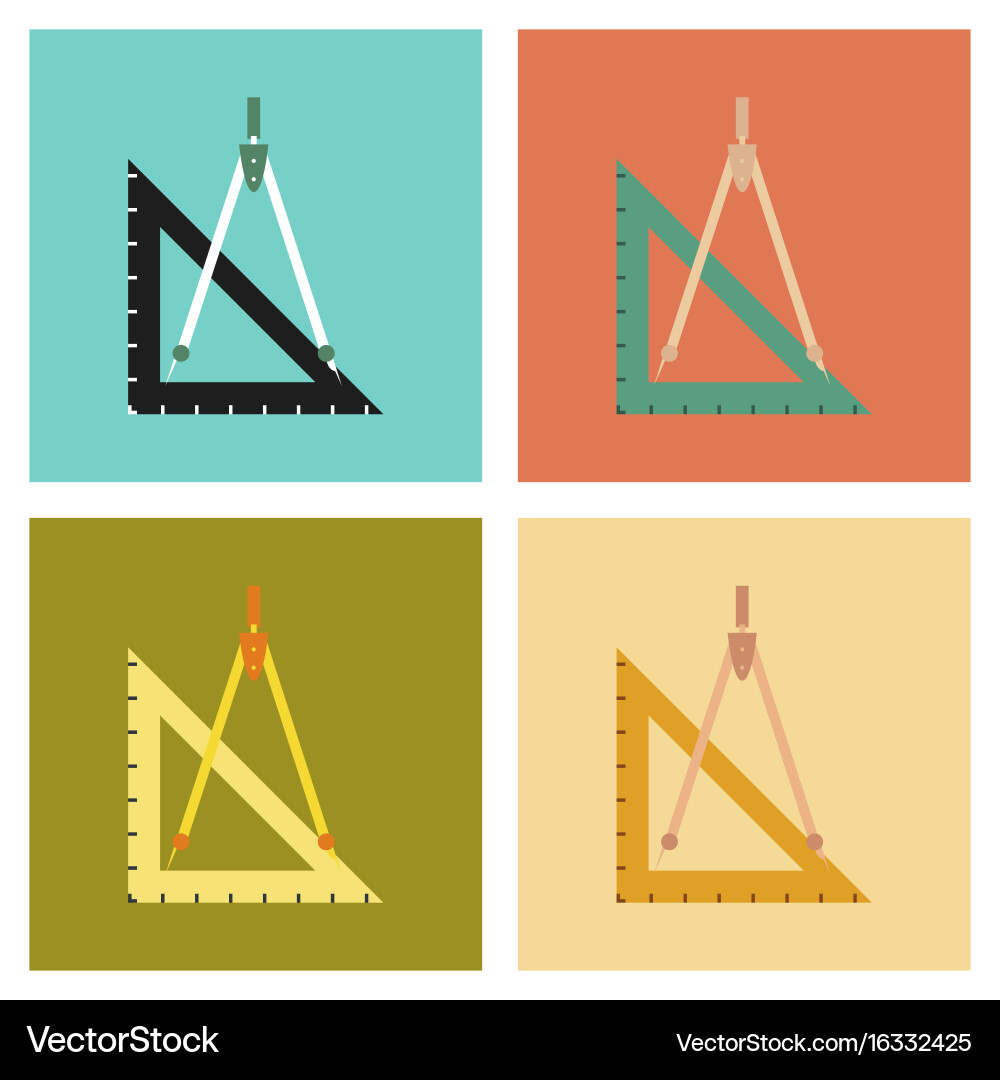 Assembly flat icons ruler compass vector image