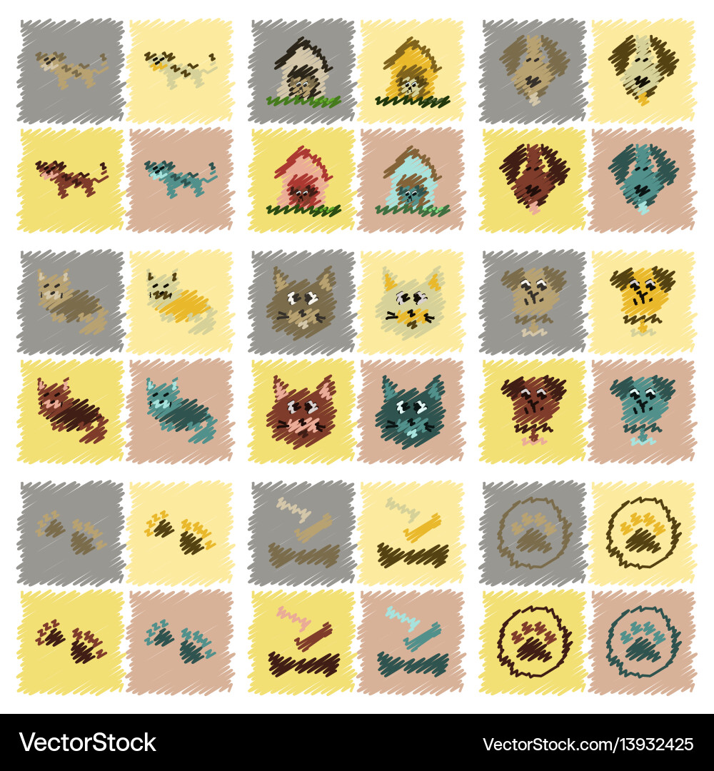 Assembly flat shading style icons dog cats pets Vector Image