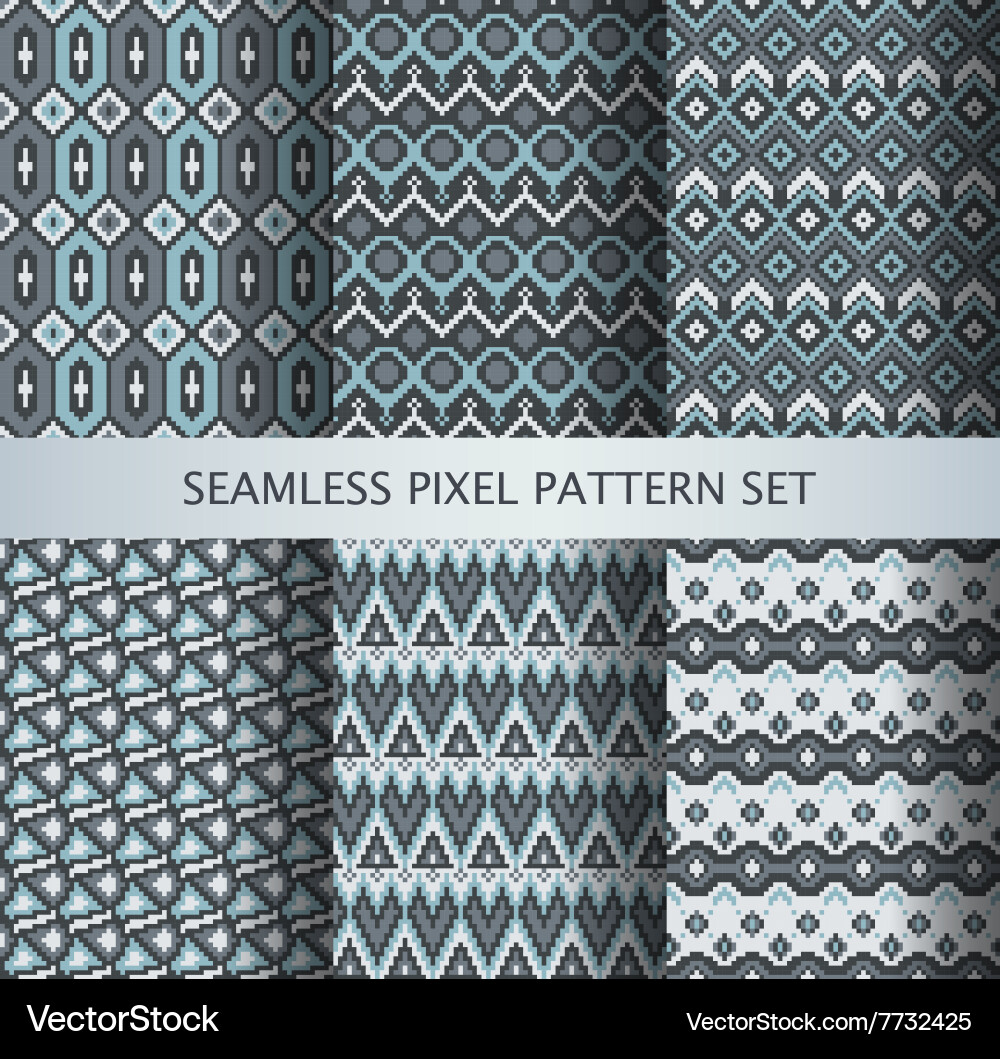 Collection of pixel colorful seamless patterns vector image