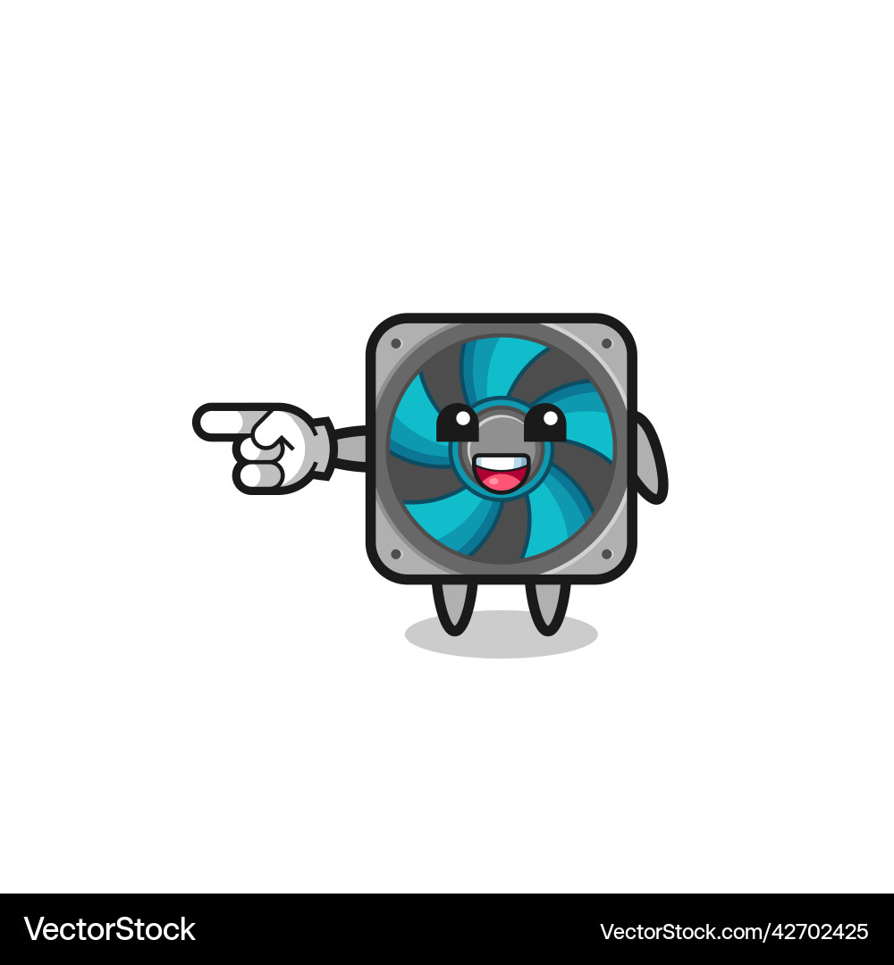 Computer fan cartoon with pointing left gesture Vector Image
