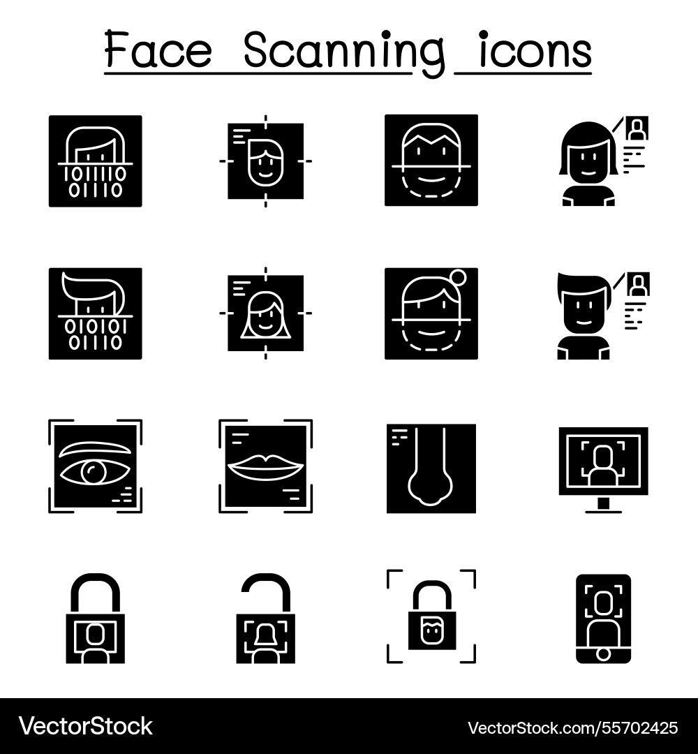 Face Recognition Icon Set Vector Image