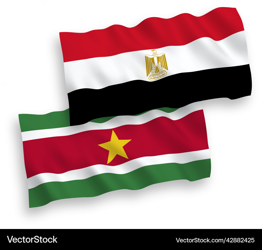 Flags of republic suriname and egypt on a white Flags of republic suriname and egypt on a white vector image