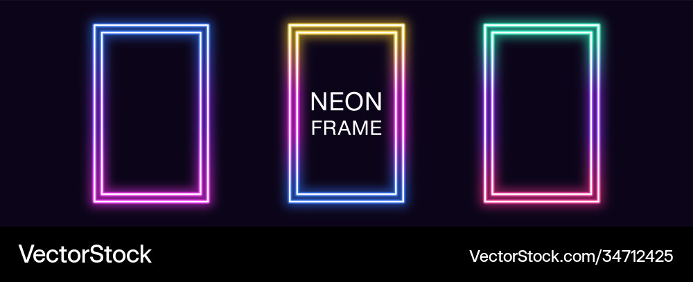Gradient neon rectangle frame set rectangular Vector Image