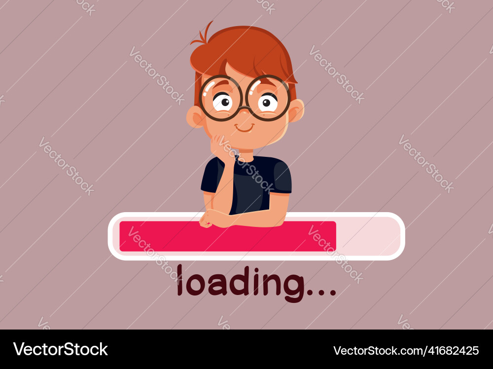 Happy little boy waiting for web page to load Vector Image