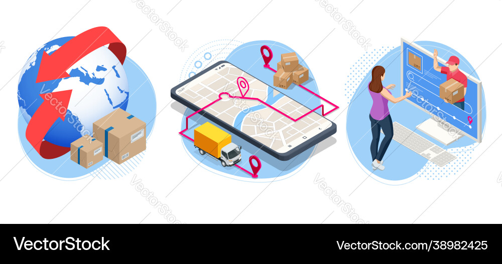 Isometric global logistics network air cargo Vector Image