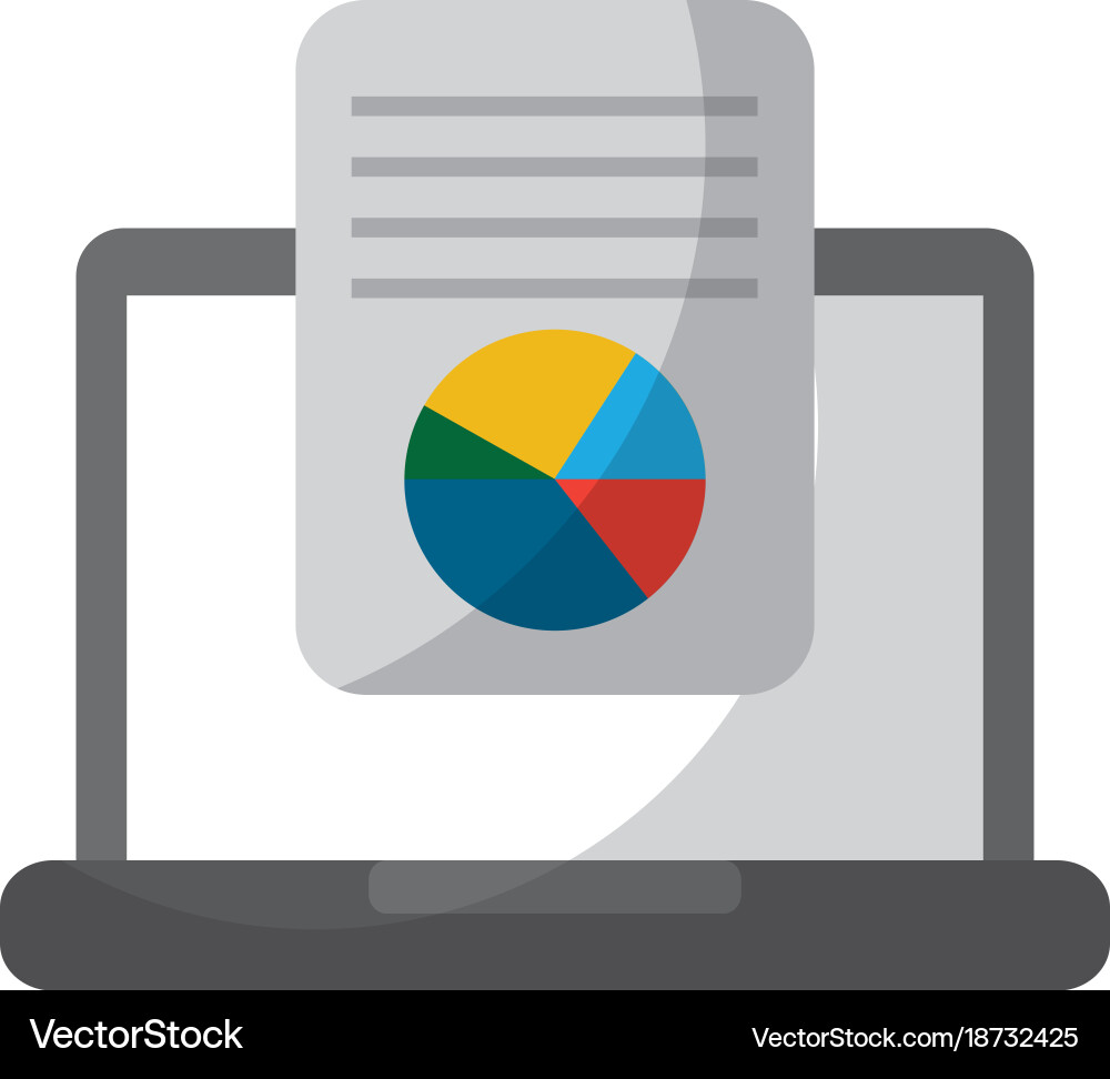 Laptop computer screen document file graph diagram vector image