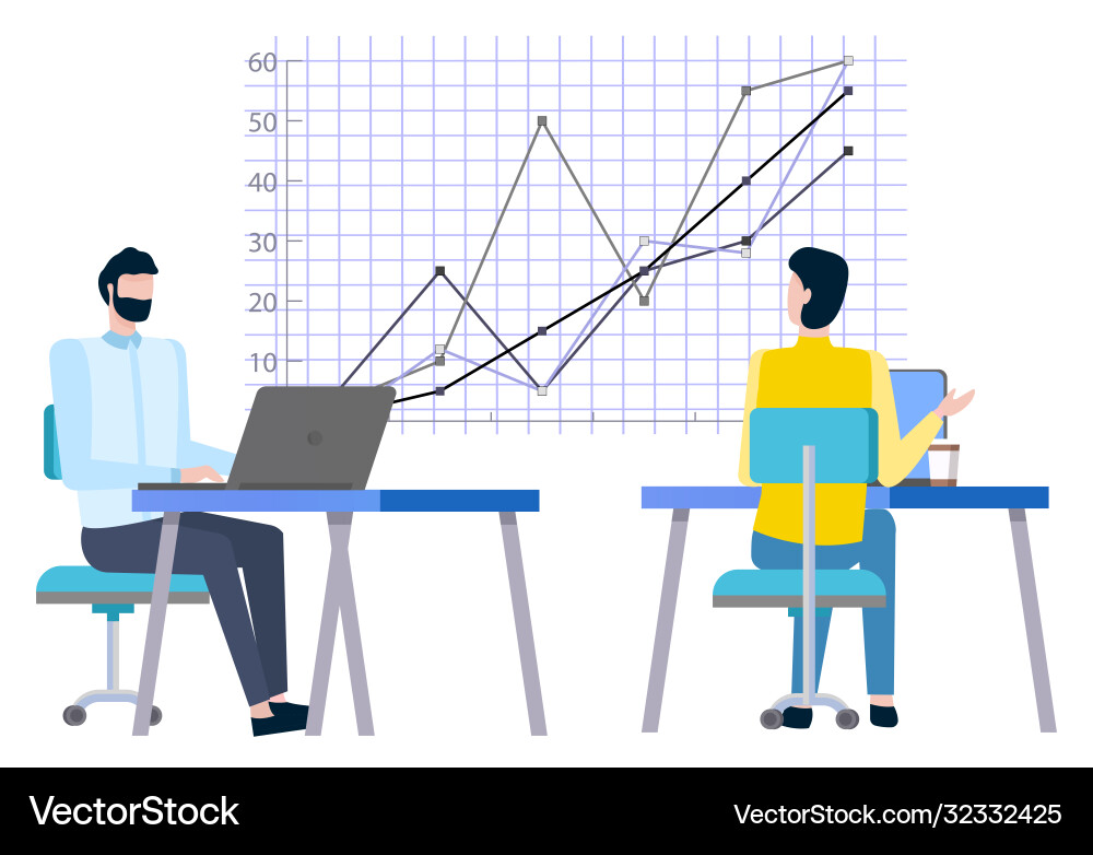 Man managers use laptop people work with computer Vector Image