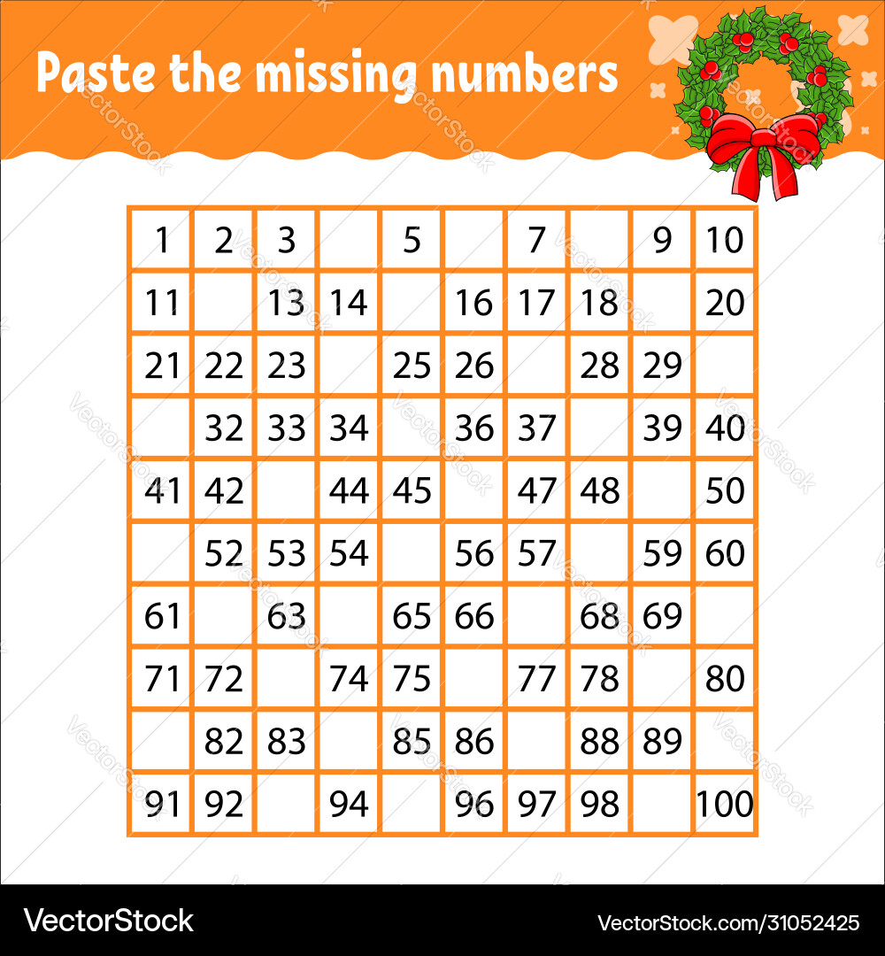 Paste missing numbers from 1 to 100 Paste missing numbers from 1 to 100 vector image