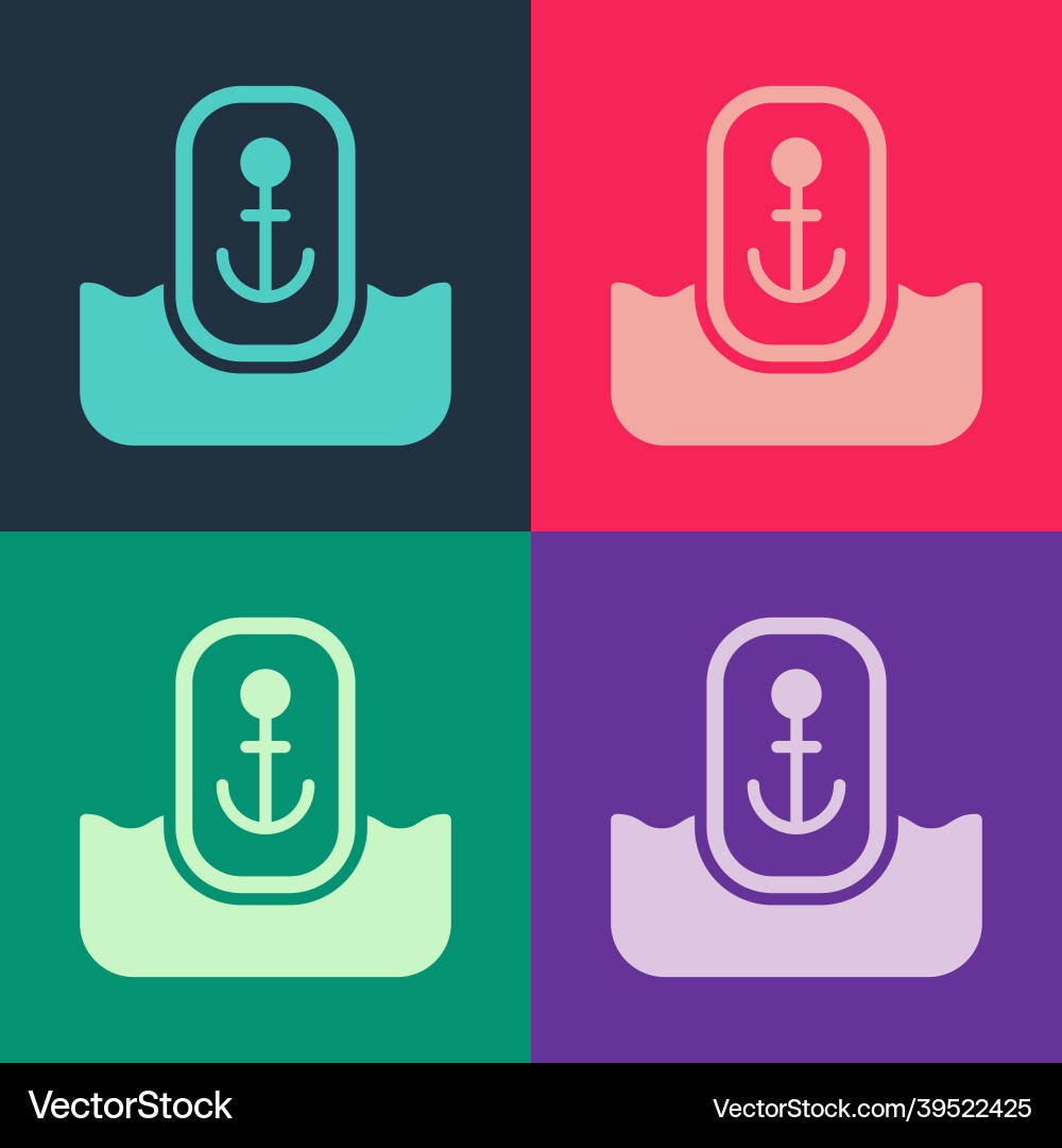 Pop art map pointer with anchor icon isolated vector image