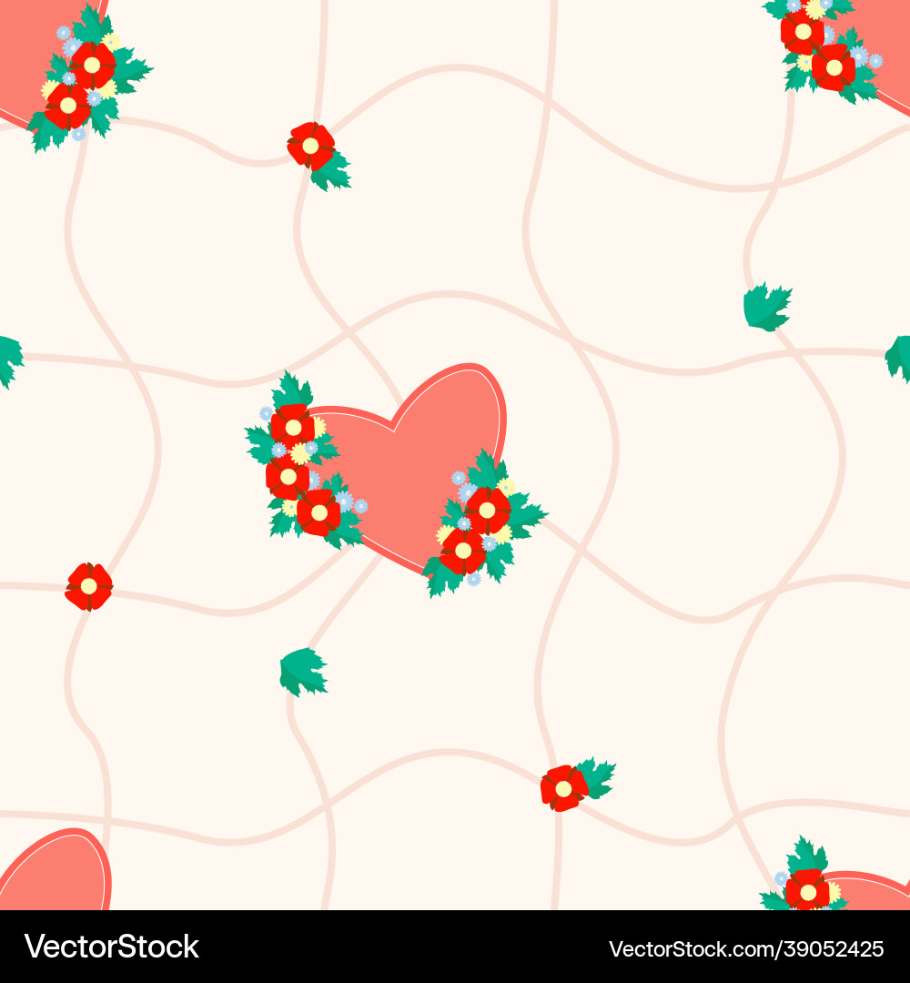 Seamless pattern heart in flowers with a mesh Seamless pattern heart in flowers with a mesh vector image