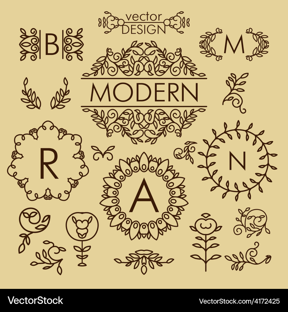 Set of line design elements for logos frames vector image