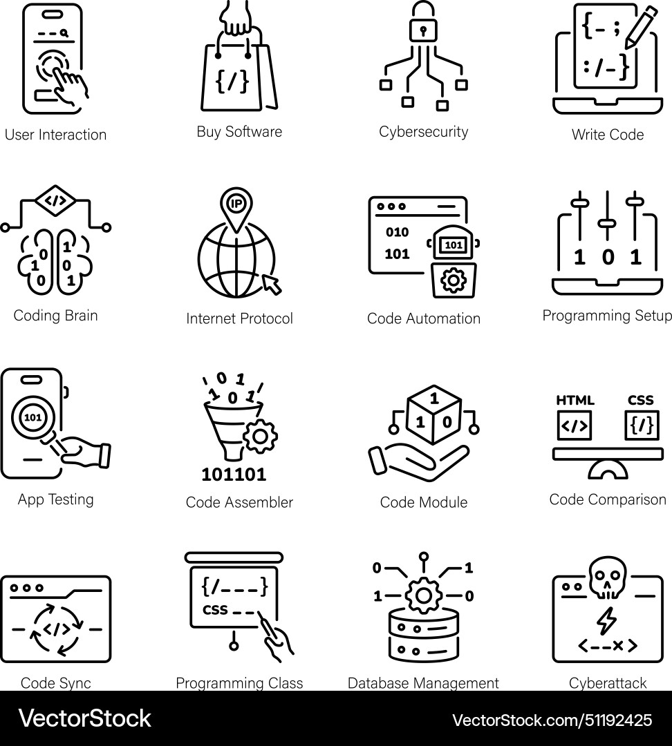 Set of programming and seo services linear icons Vector Image