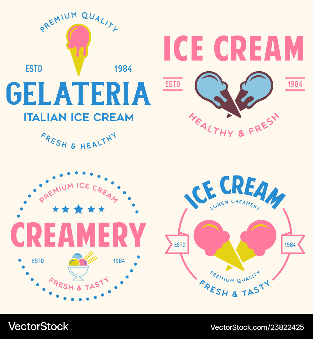 Set of vintage ice cream shop logo badges Set of vintage ice cream shop logo badges vector image
