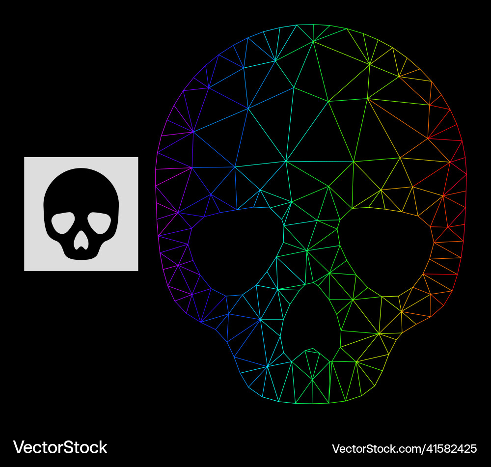 Spectral gradient polygonal net skull icon Spectral gradient polygonal net skull icon vector image